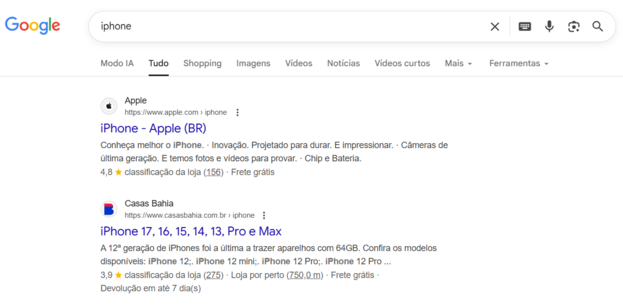 exemplo de pesquisa de palavra-chave no google
