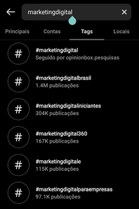 exemplo de pesquisa de palavra-chave no instagram