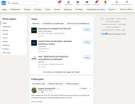 exemplo de pesquisa de palavra-chave no linkedin