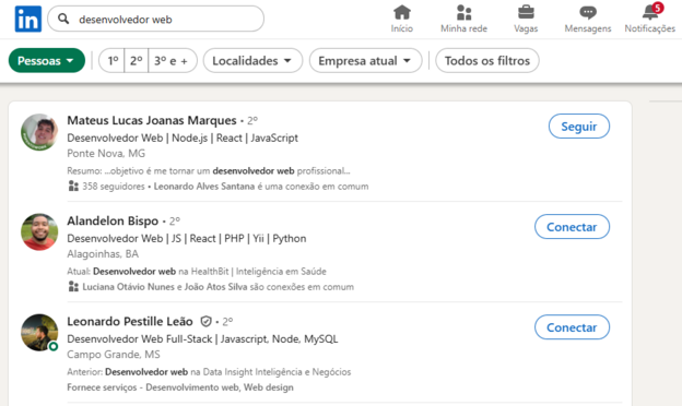 exemplo de pesquisa de palavra-chave no linkedin